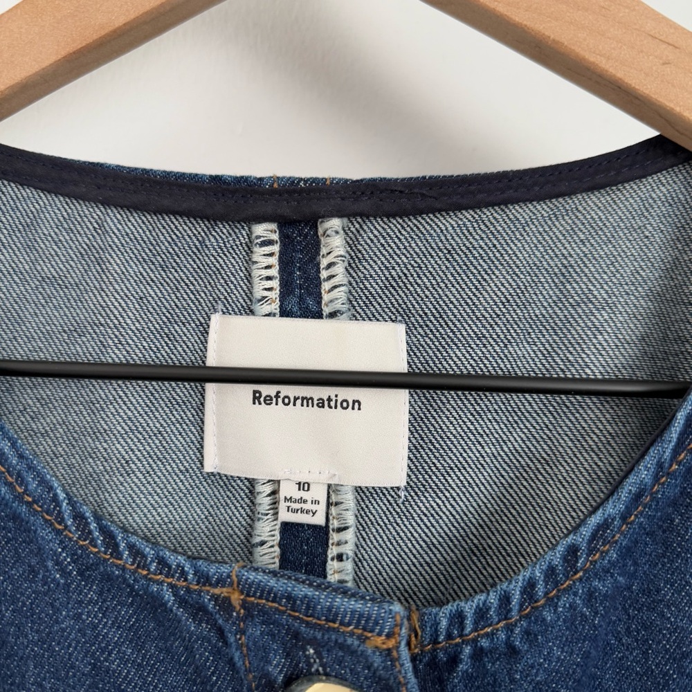 Reformation 10 Roswell Denim Midi Dress Organic Cotton Fitted Business Casual - Picture 4 of 10